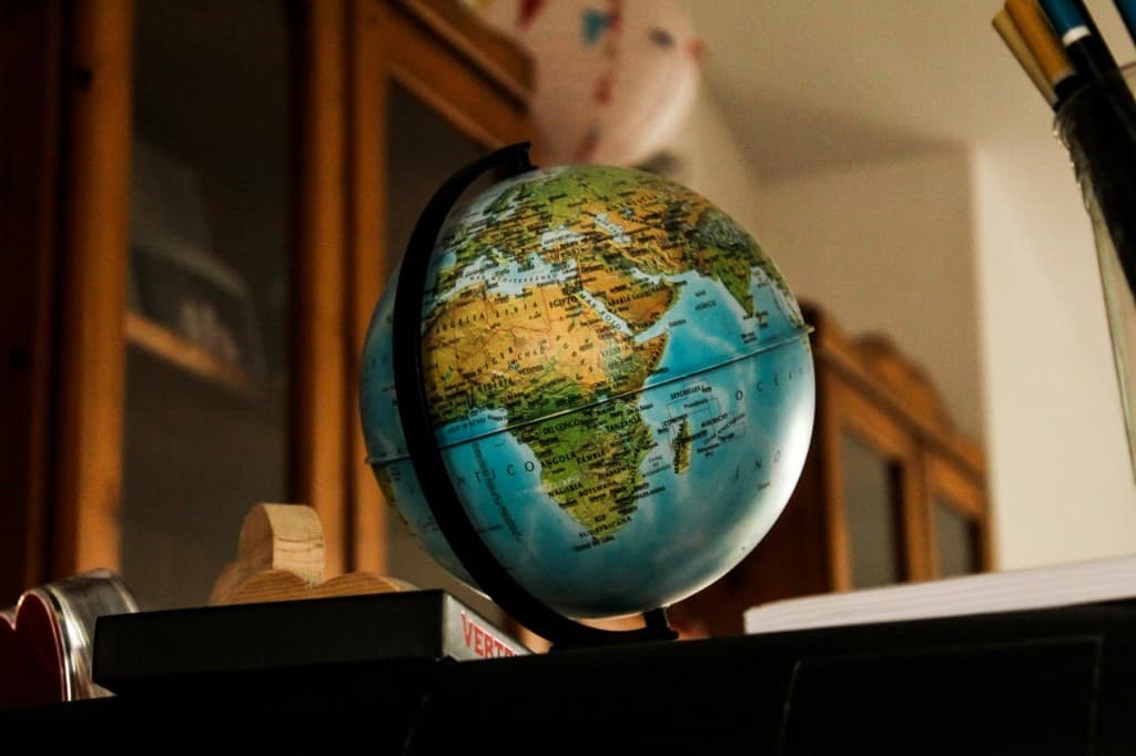 Desk globe showing Africa and surrounding continents